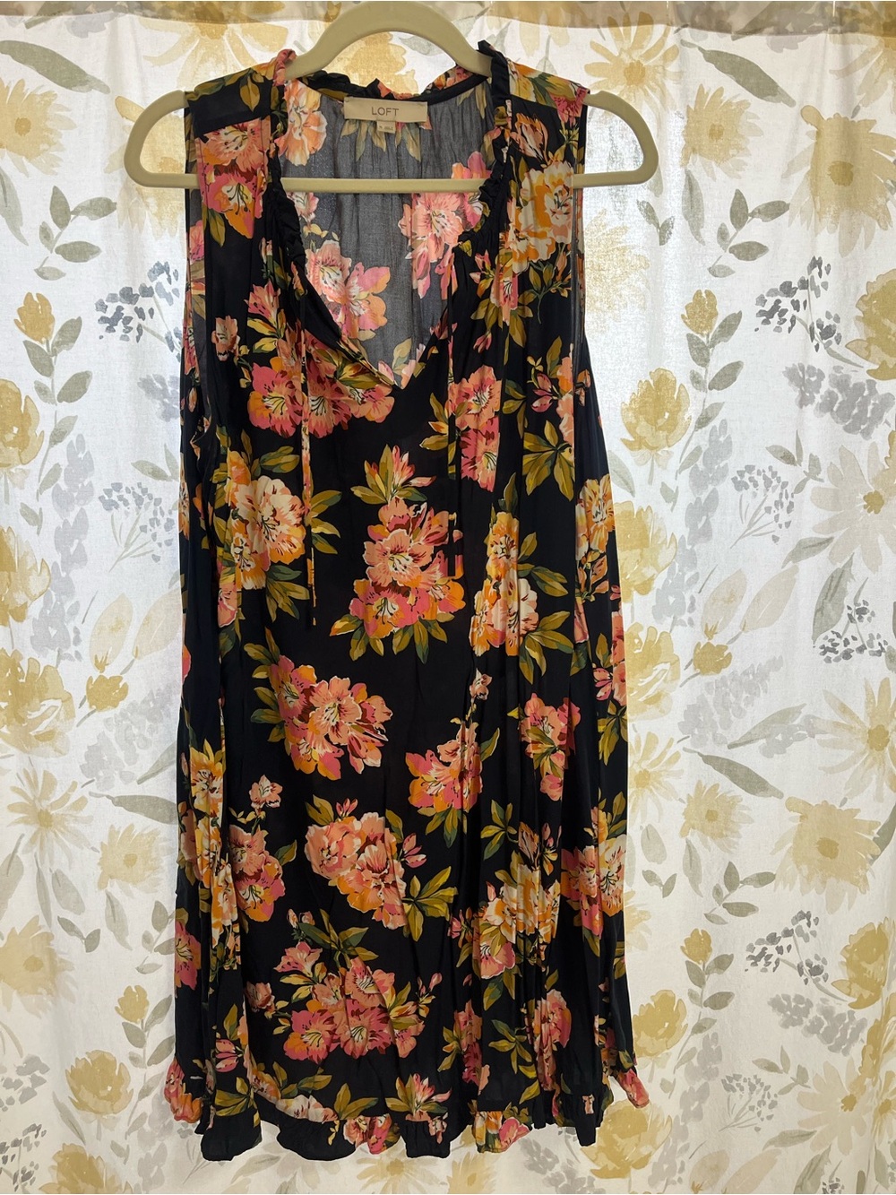 LOFT Navy Floral V-Neck Sleeveless Dress